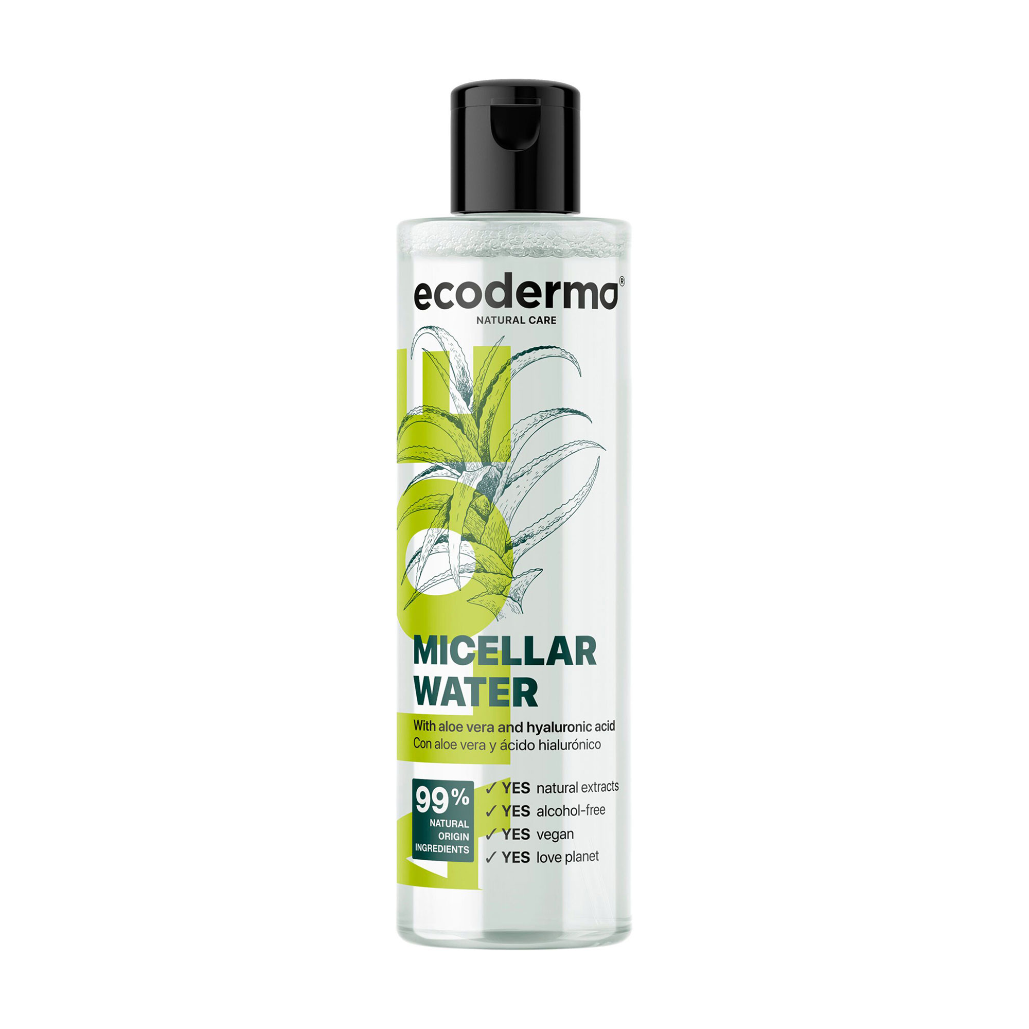 Міцелярна вода Ecoderma Micellar Water з алое вера та гіалуроновою кислотою, 200 мл